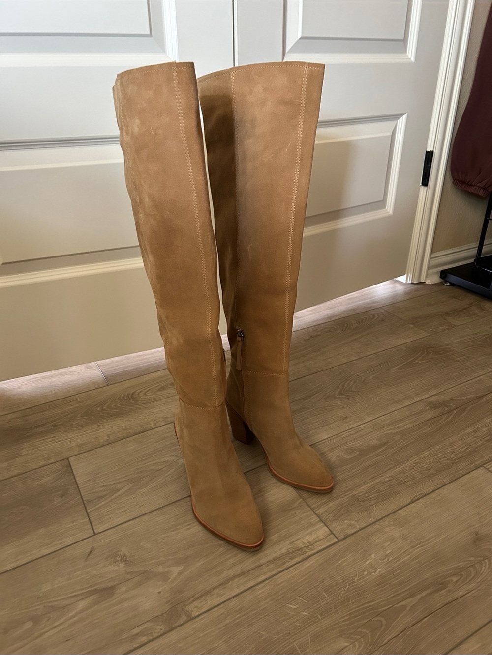 Women's Over-the-Knee Suede Boots in Tan - Classic Heeled Knee-Highs
